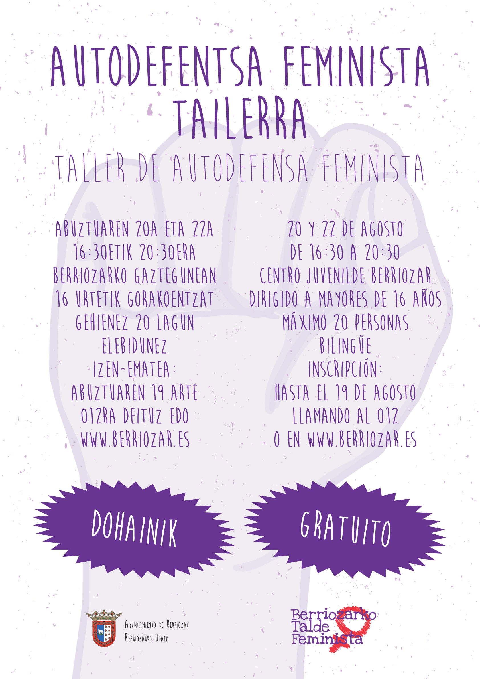 Berriozar acogerá un taller de autodefensa feminista