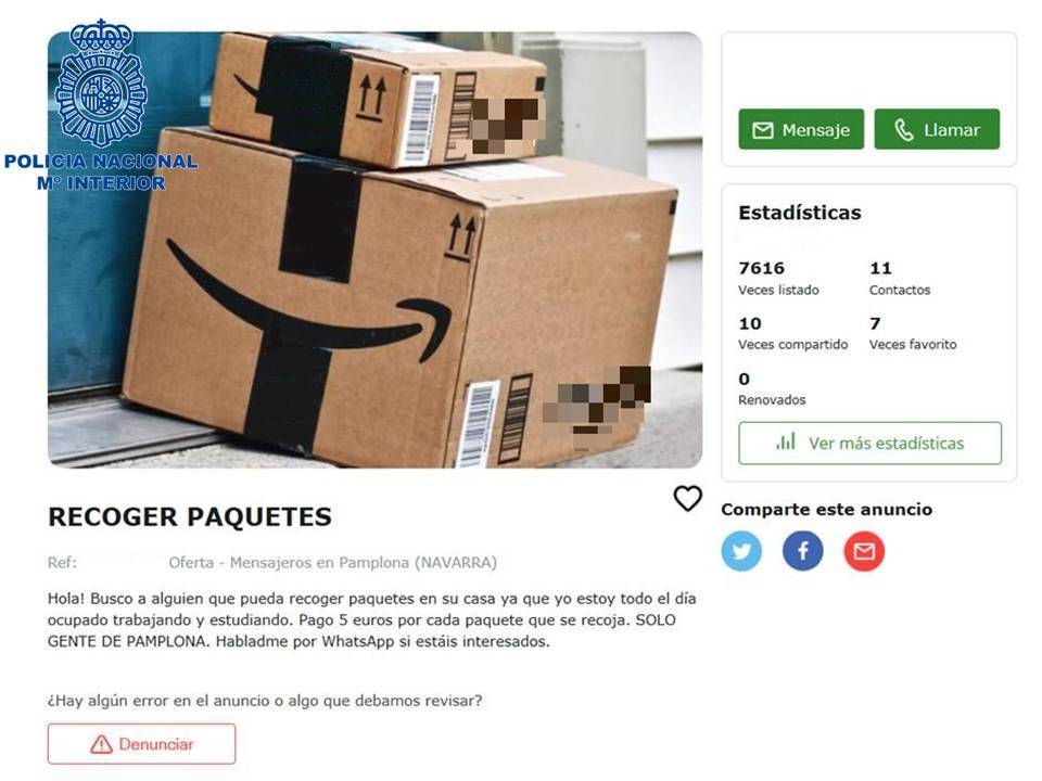 La Policía Nacional detiene en Pamplona a un presunto estafador que hacía recoger a otros los artículos que compraba con tarjetas fraudulentas
