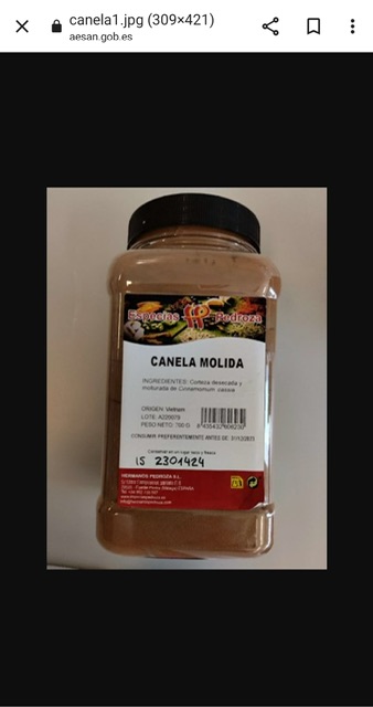 Alerta alimentaria debido al consumo de una canela molida que puede causar diarreas por una bacteria