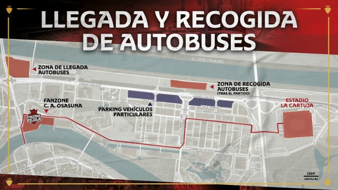 Estas son las zonas de aparcamiento en La Cartuja para aficionados rojillos y los colectivos organizadores de viajes