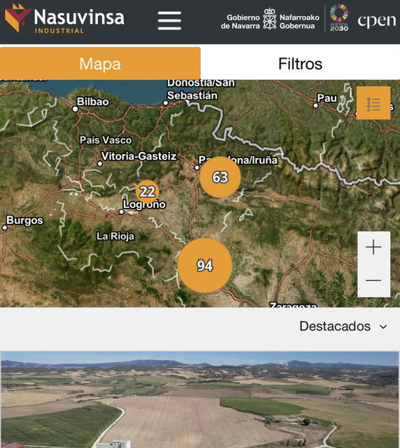 Nasuvinsa pone en marcha un novedoso buscador de suelo industrial que incluye imágenes aéreas a vista de dron de sus cerca de 200 parcelas en venta