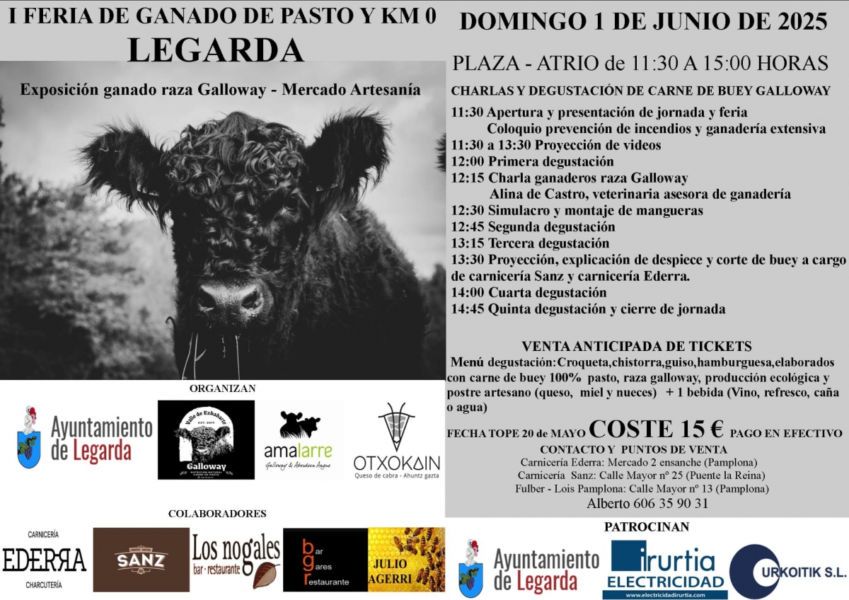 Legarda acoge el 1 de junio su primera Feria de Ganado de Pasto y Km 0 con degustaciones, charlas y exhibiciones