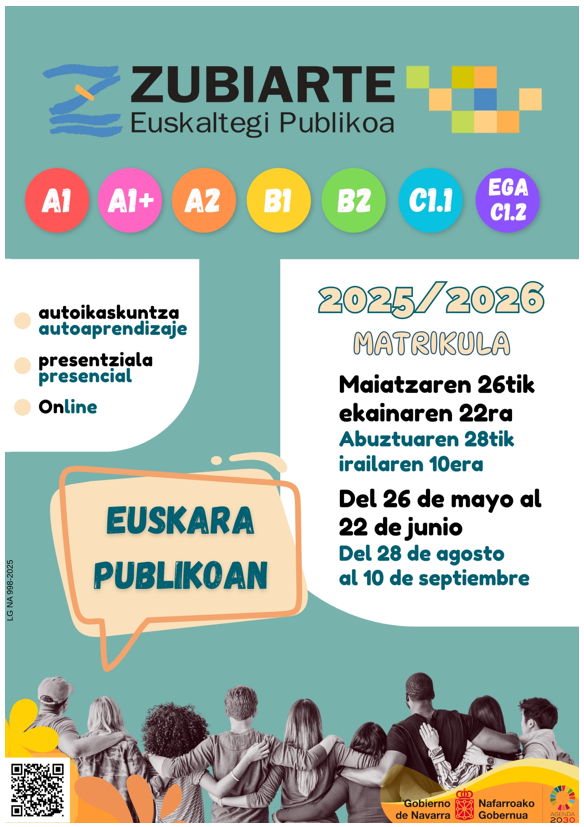 Abierto un nuevo periodo de matrícula para el aprendizaje de euskera en el Euskaltegi Público Zubiarte de Huarte