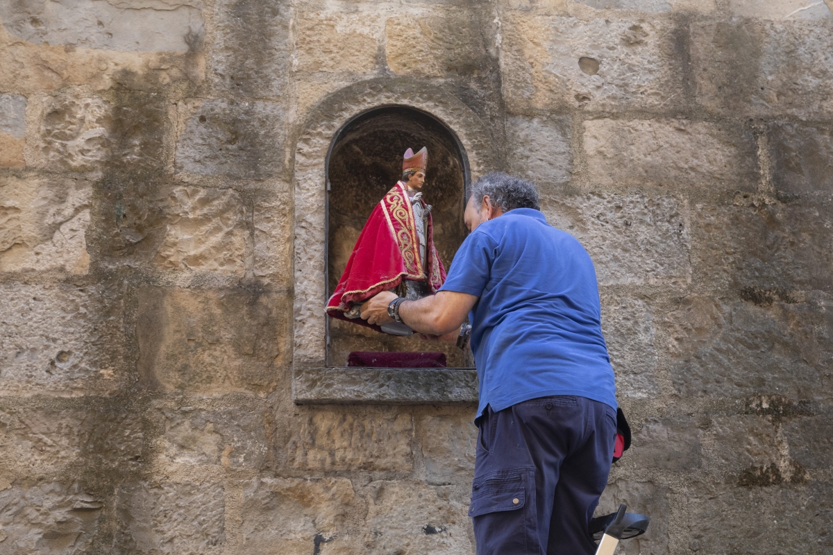 La hornacina en Santo Domingo, ya preparada para albergar a San Fermín antes de los encierros