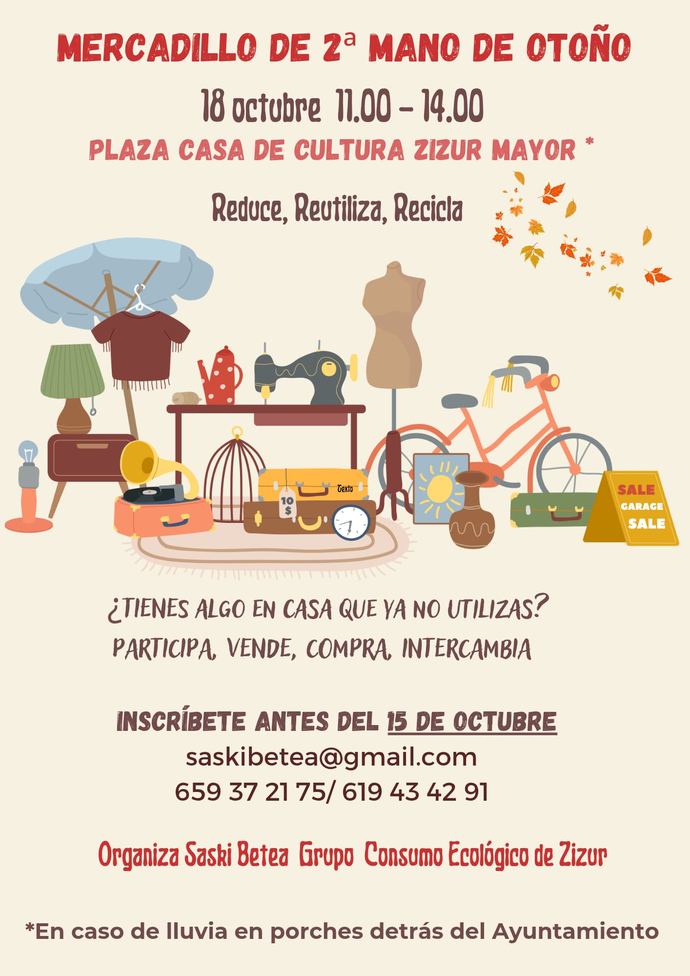 Zizur Mayor acoge el 18 de octubre el Mercadillo de Segunda Mano de Otoño para fomentar la reutilización