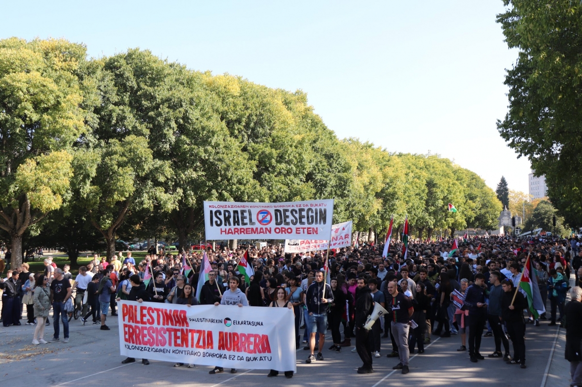 Palestinarekin Elkartasuna valora como “masiva y combativa” la jornada de movilización contra el genocidio en Palestina 