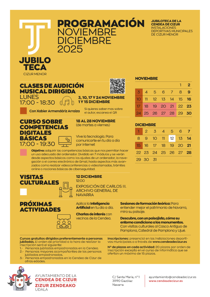 La Cendea de Cizur presenta la programación de la Jubiloteca para noviembre y diciembre 