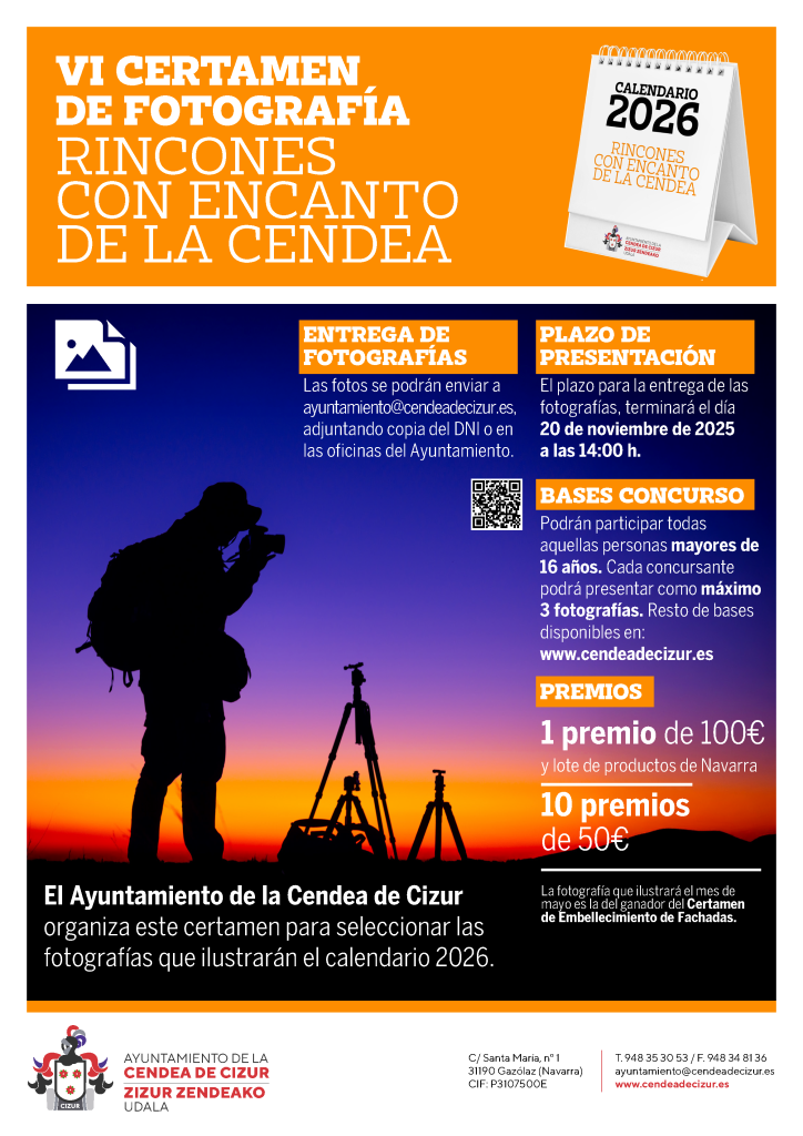 Cendea de Cizur convoca el concurso fotográfico para su calendario municipal de 2026