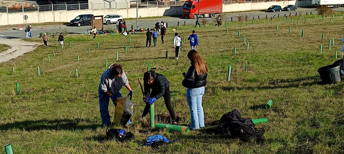 Adolescentes del IES Plaza de la Cruz contribuyen a la reforestación en el polígono Agustinos de Pamplona