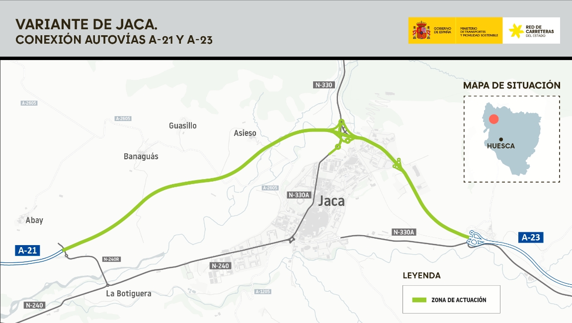 El ministerio de Transportes licita por 153,6 millones la Variante de Jaca que unirá las autovías A-21 y A-23