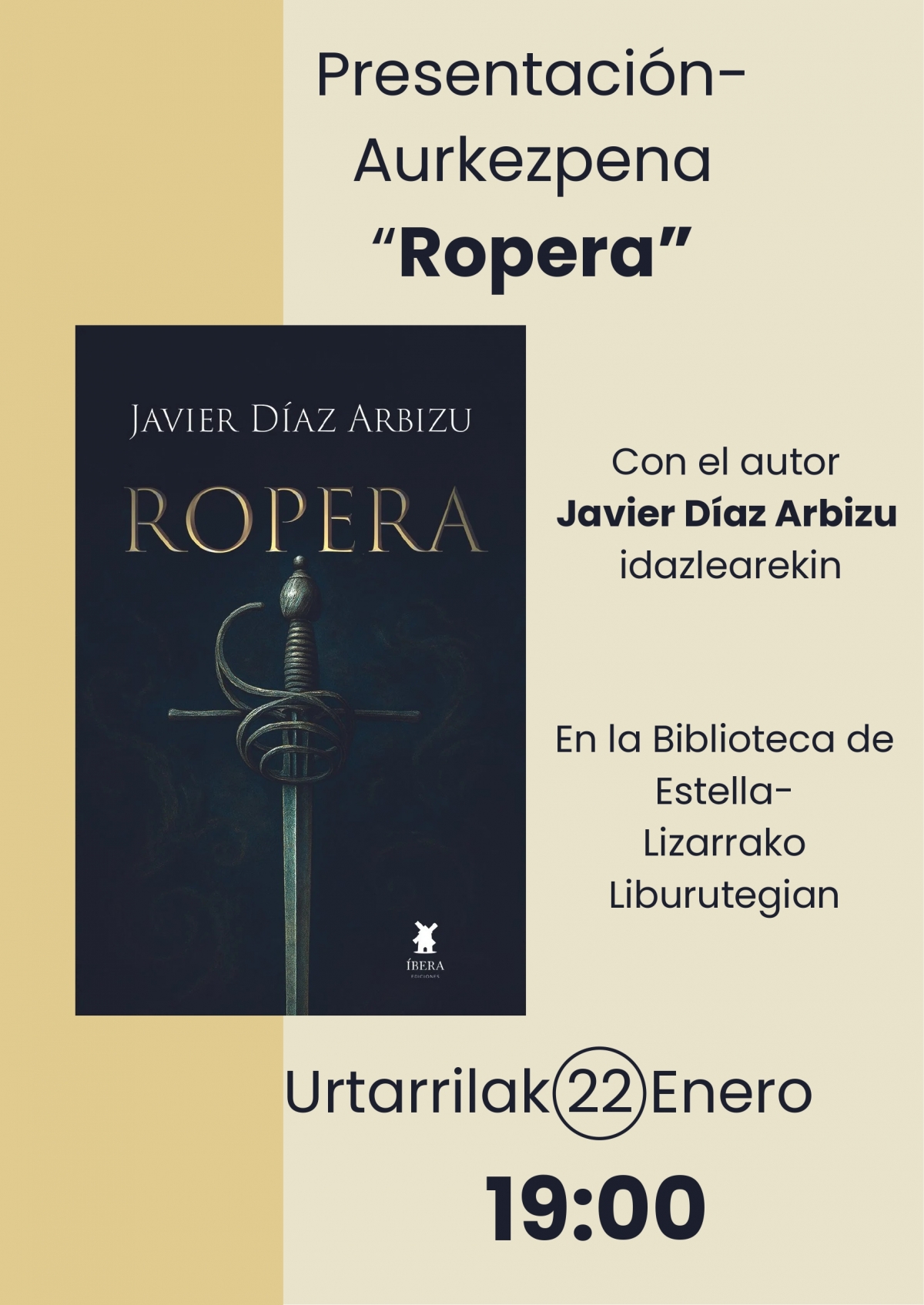 La biblioteca de Estella acoge la presentación de Ropera, la nueva novela épica de Javier Díaz Arbizu