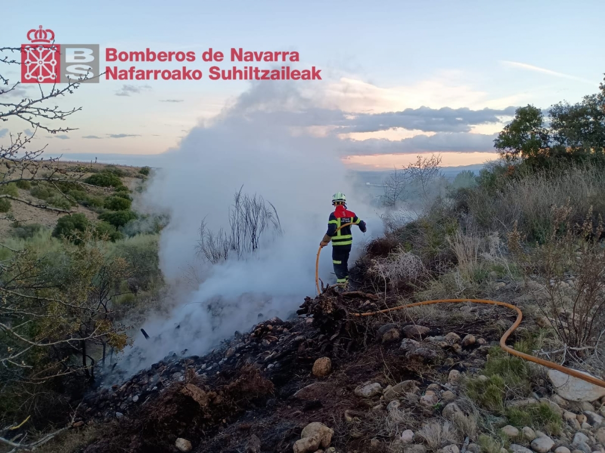 Bomberos extinguen un incendio de vegetación con varios focos en Azagra