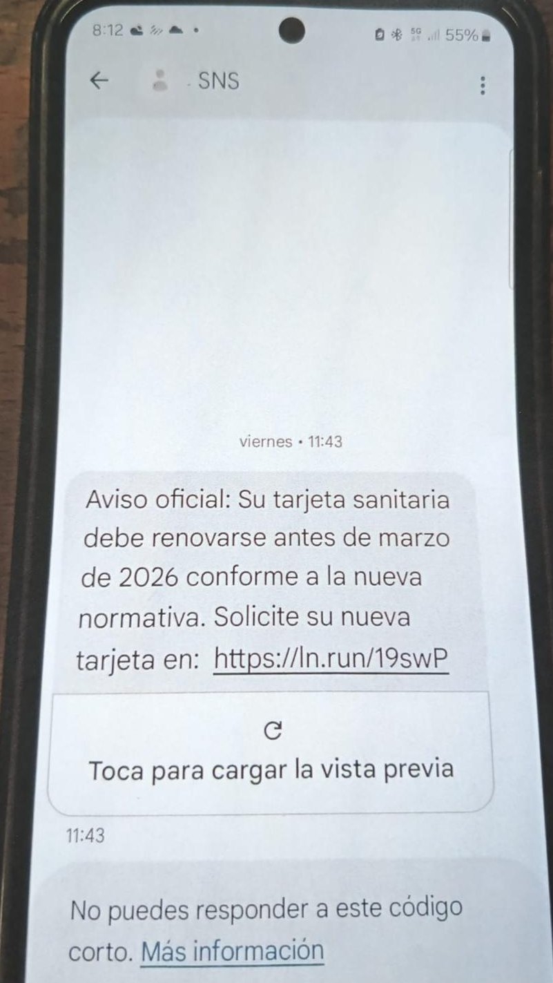 El mensaje falso que algunos ciudadanos navarros están recibiendo en nombre del SNS-O