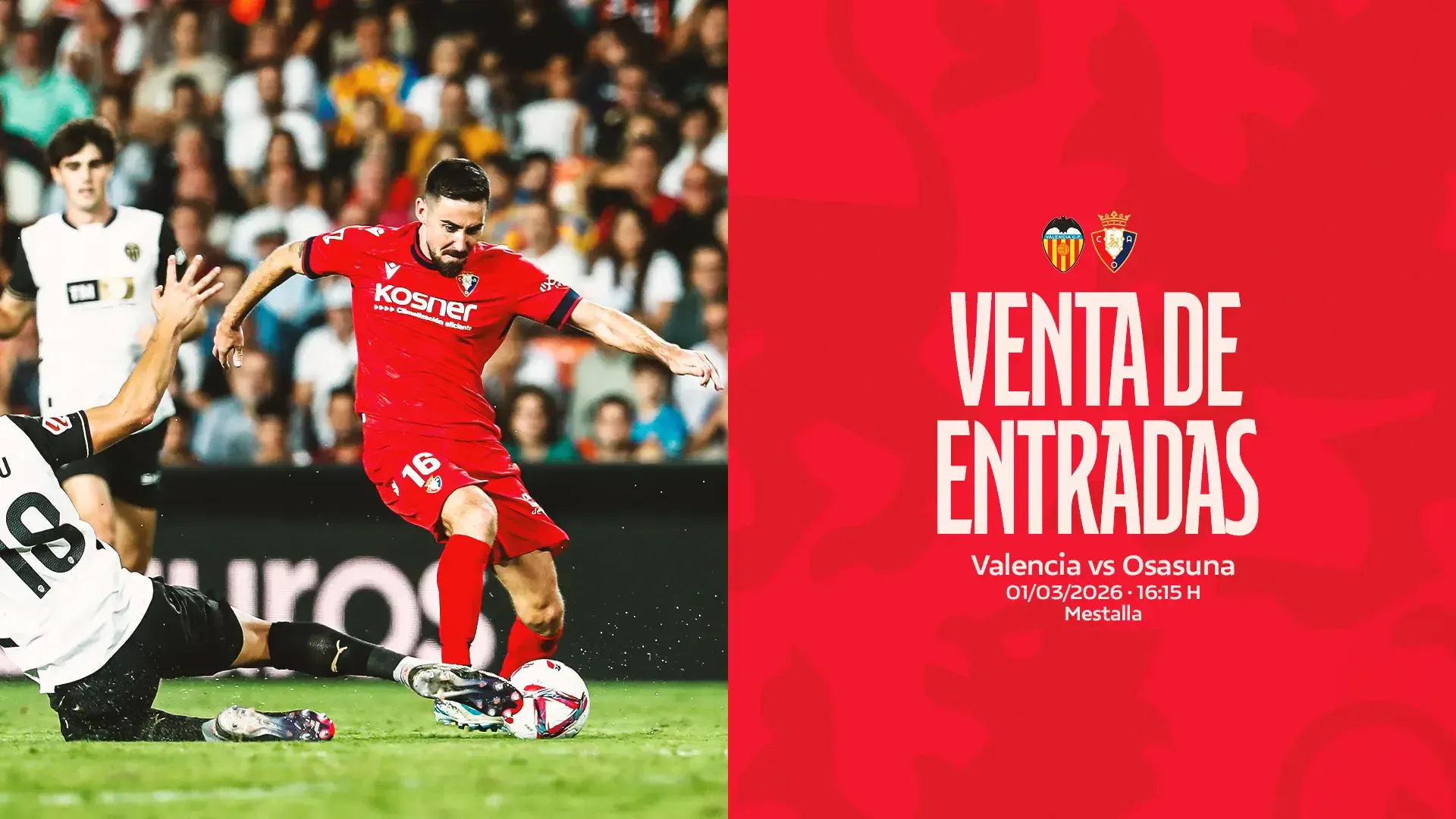 Osasuna pone a la venta de forma online las entradas para el partido ante el Valencia C. F. en Mestalla