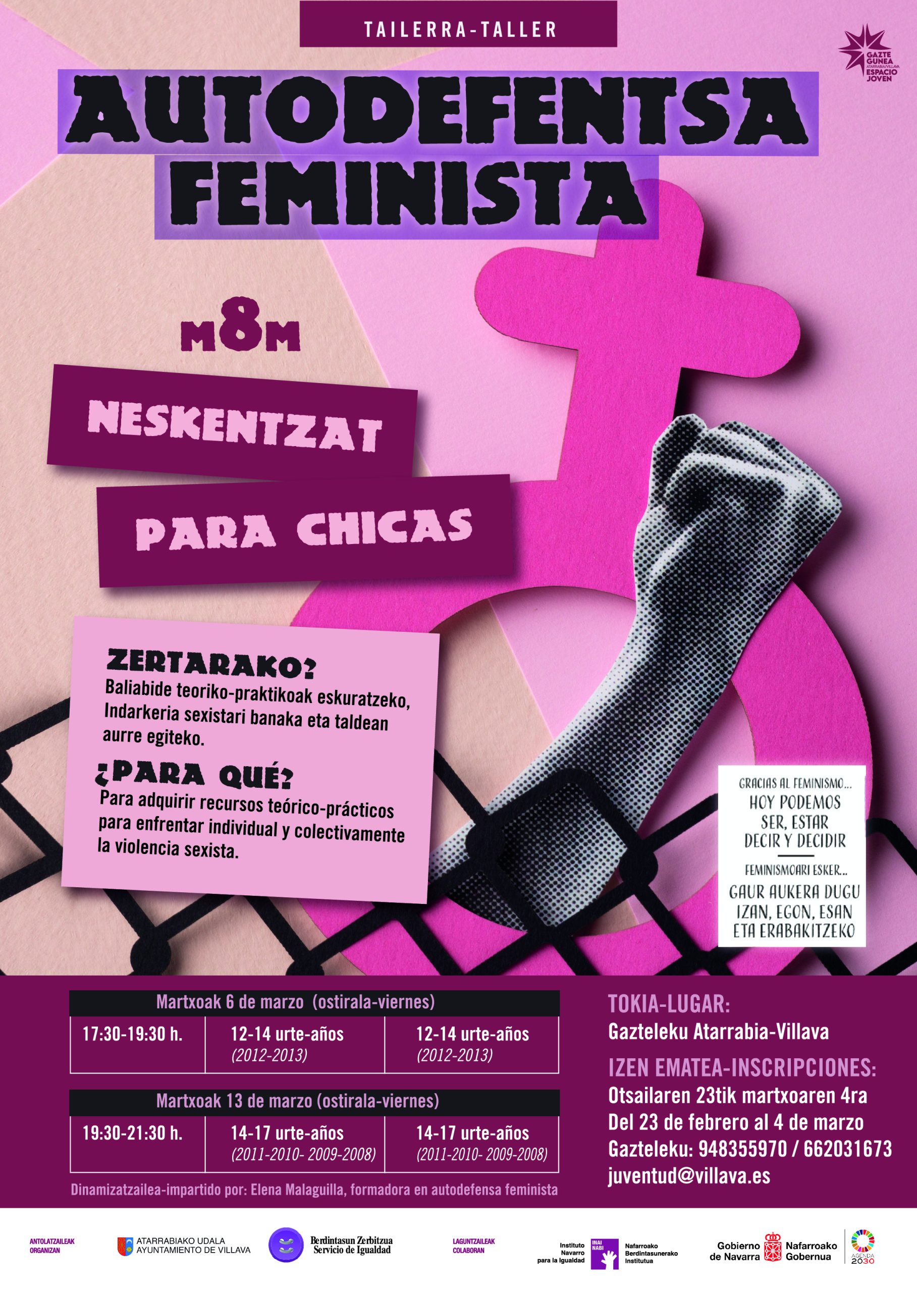 Villava organiza talleres de autodefensa para jóvenes frente a las violencias sexistas por el 8M