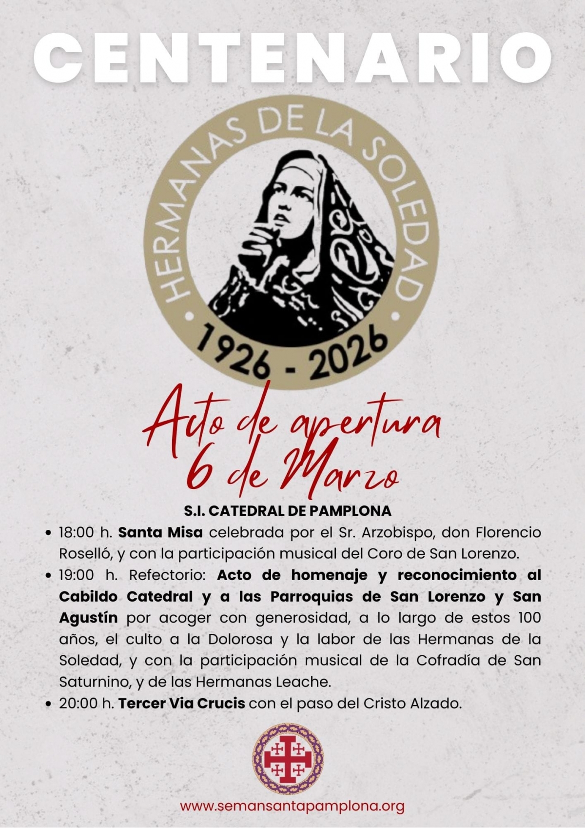 La Hermandad de la Pasión abre el Centenario de las Hermanas de la Soledad en la Catedral de Pamplona