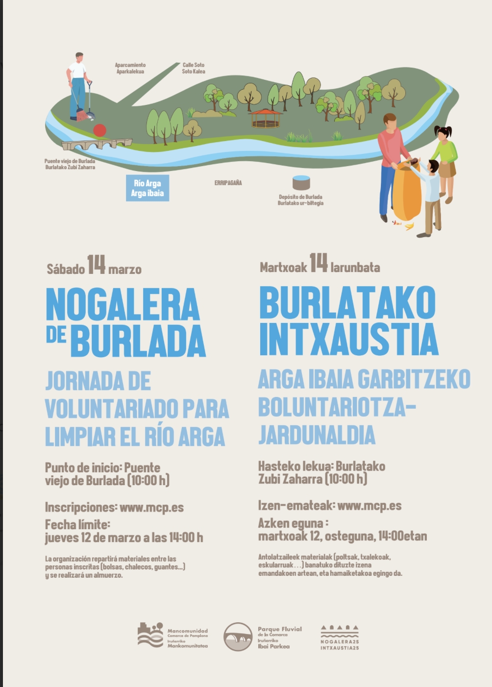 Convocan una jornada de voluntariado para limpiar la Nogalera de Burlada, el próximo, 14 de marzo