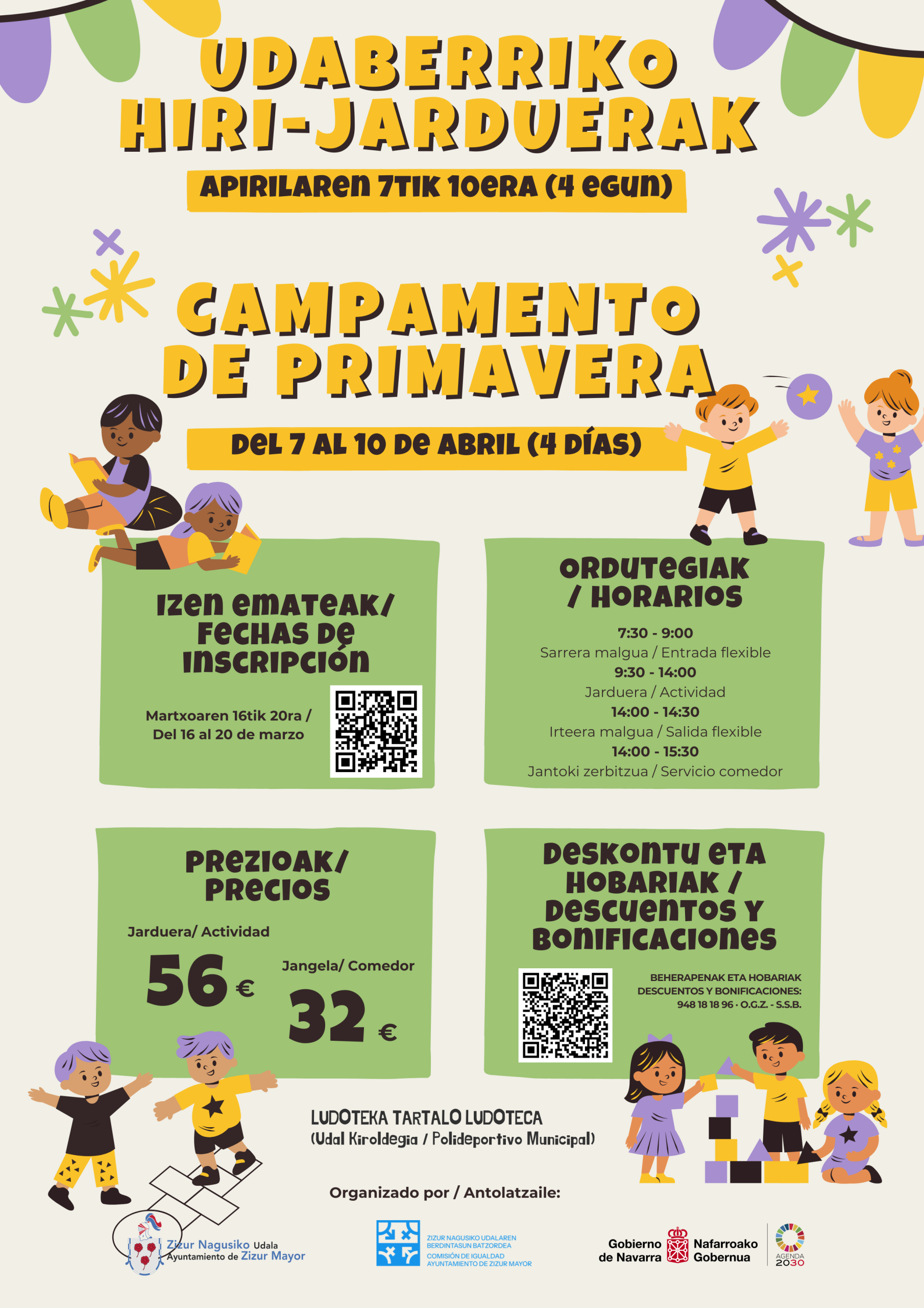 Zizur Mayor recupera su campamento urbano de primavera con actividades lúdicas y servicio de comedor