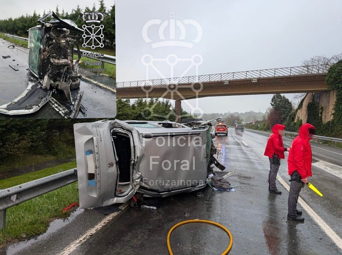 Un hombre, de 51 años, herido tras una salida de vía en la A-10 en Arbizu 