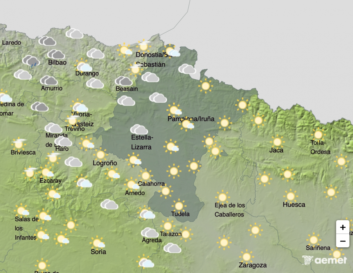 Nubes y claros, y subida de temperaturas este miércoles en Navarra
