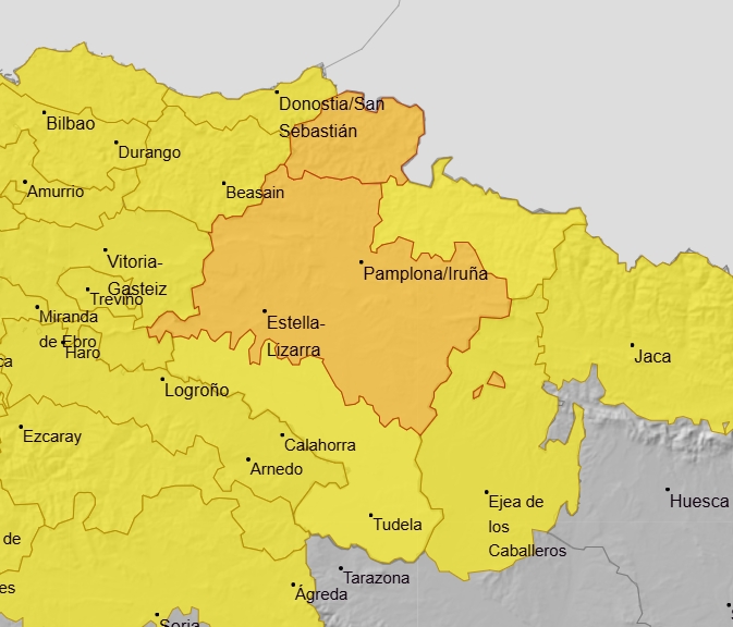 La alerta naranja por fuertes tormentas y lluvias intensas se activa este sábado en la zona centro y norte de Navarra