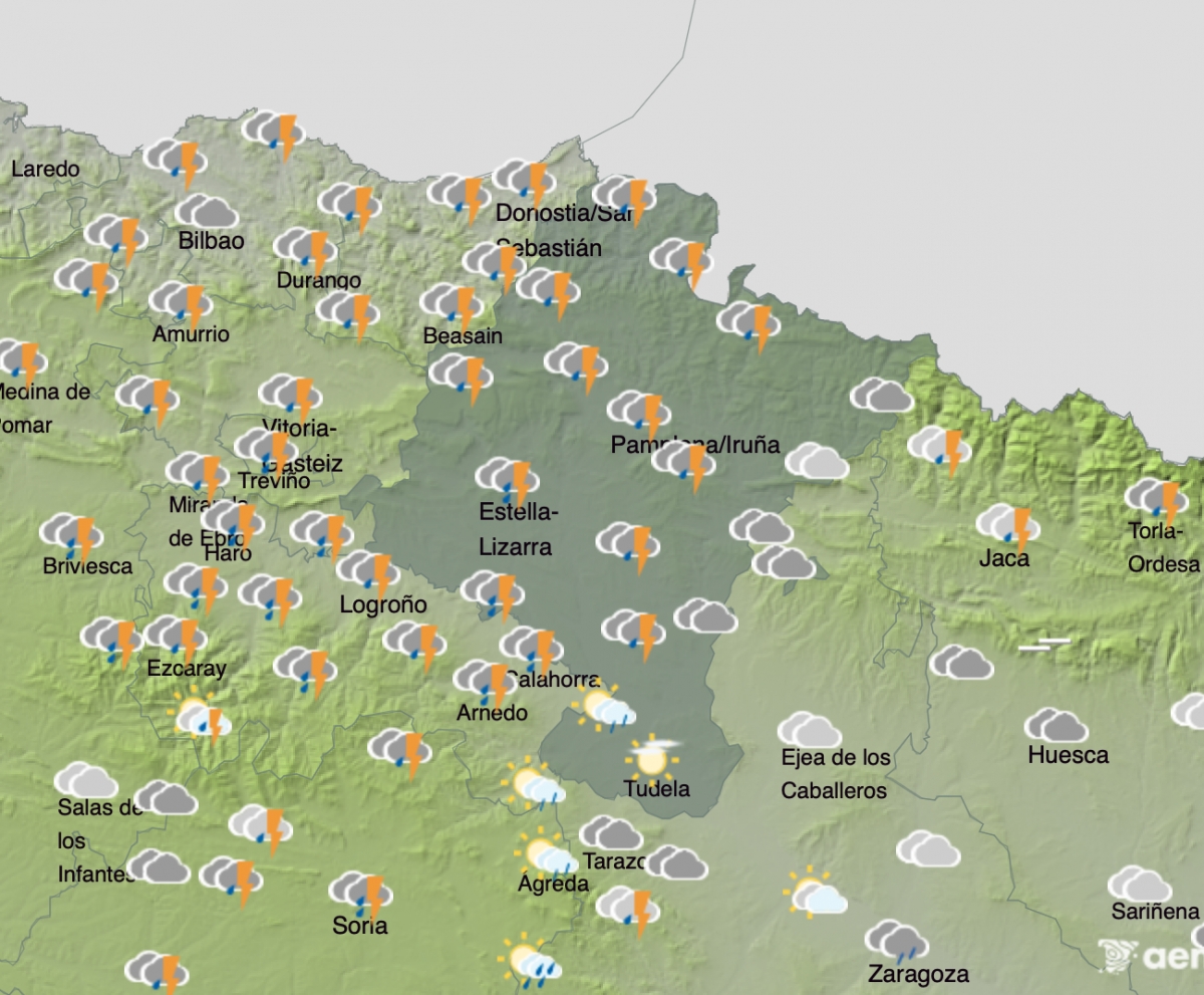 Tormentas con granizo y descenso de temperaturas marcarán este lunes en Navarra