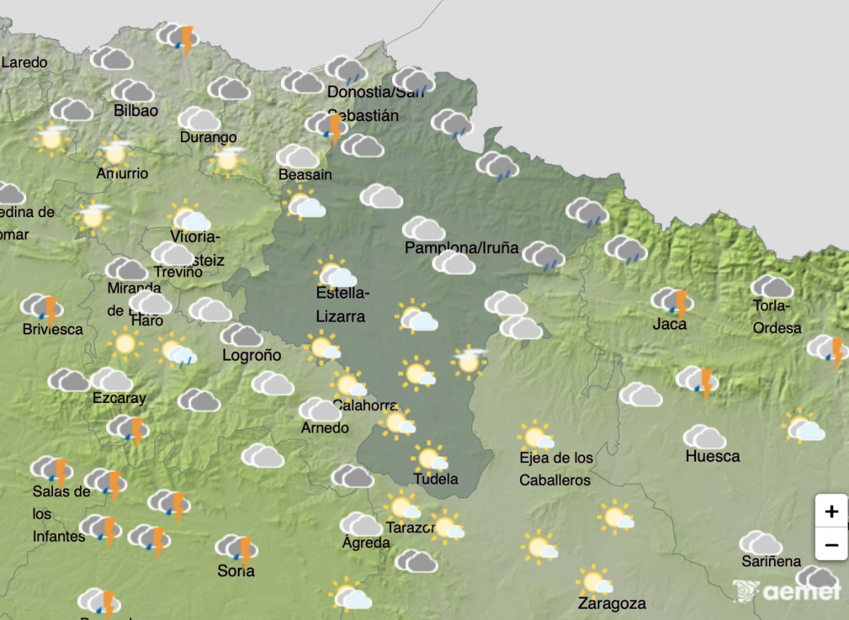 Lluvia y tormentas este viernes por la tarde en Navarra, con las temperaturas más altas de la semana