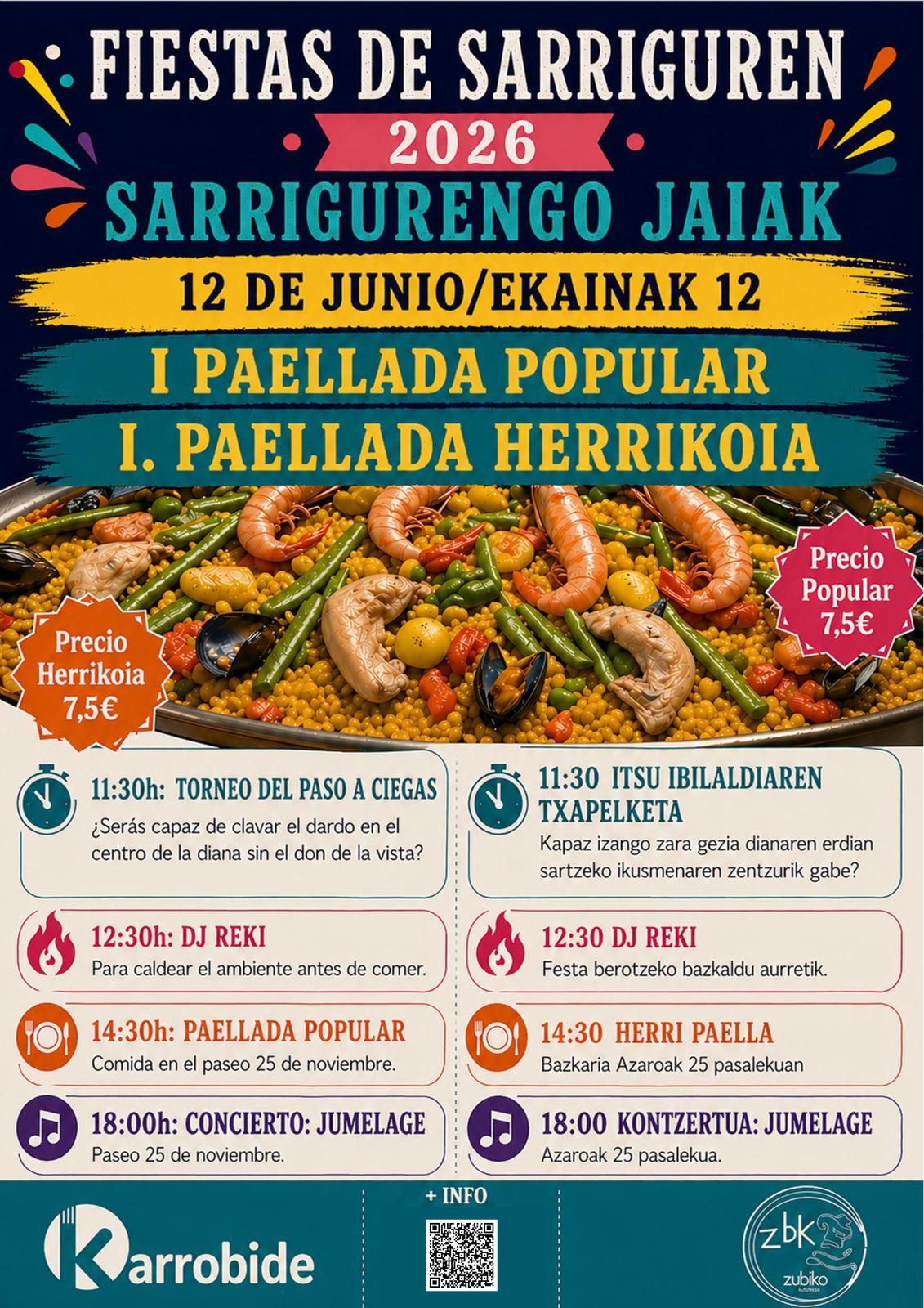 Las sociedades Zubiko y Karrobide organizan un torneo de dardos a ciegas y una paellada popular para cuadrillas
