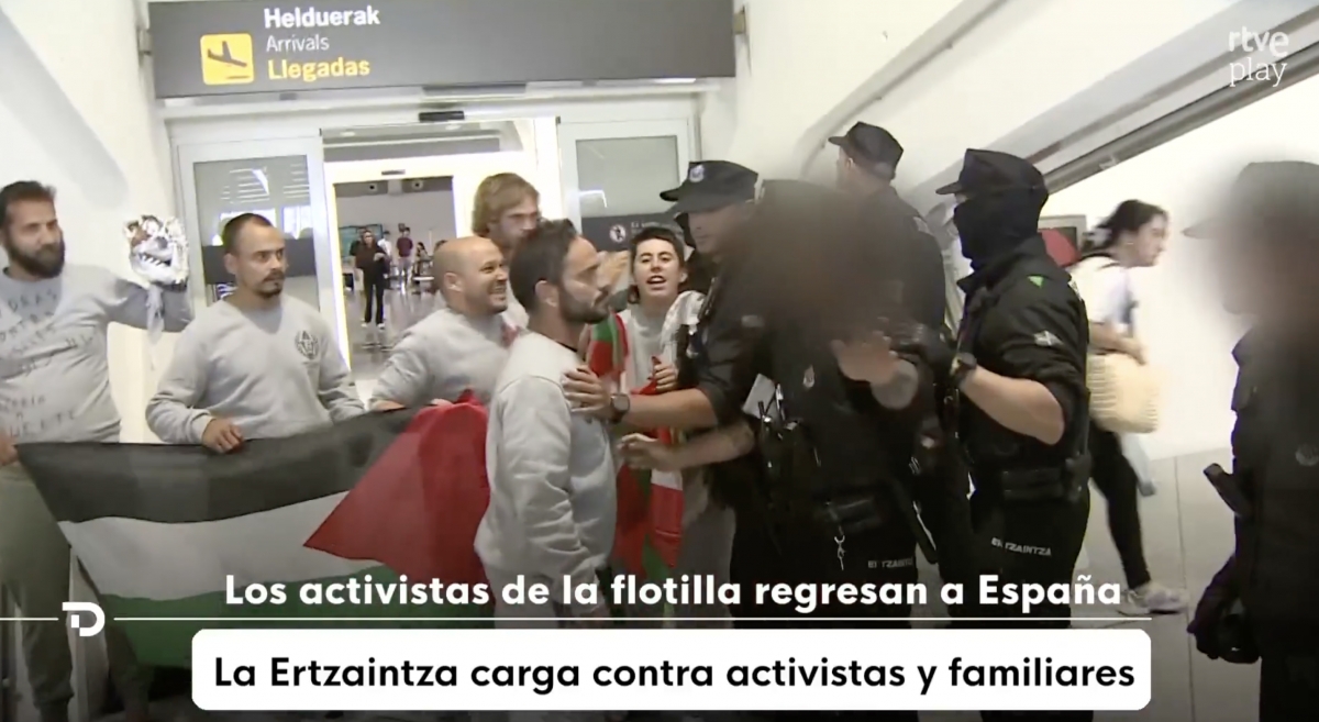 Cuatro detenidos en el aeropuerto de Loiu al recibir a miembros de la Flotilla de Solidaridad con Palestina