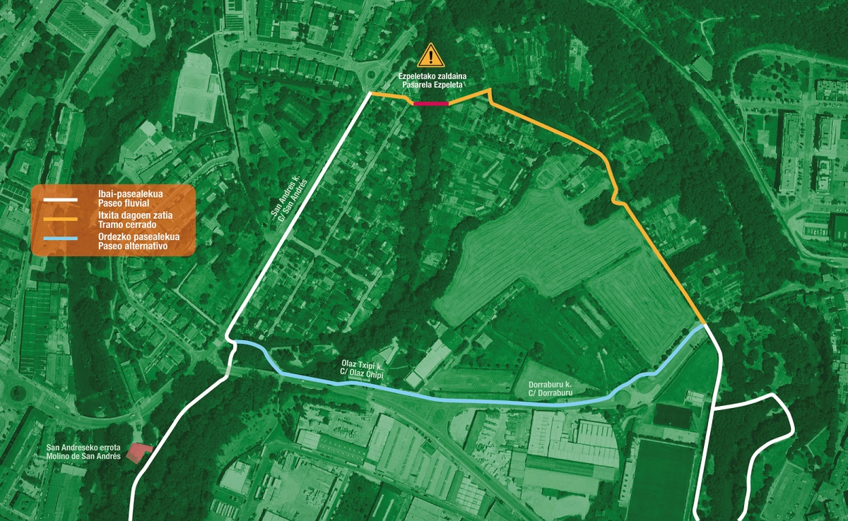 El mantenimiento de la pasarela de Ezpeleta corta un tramo del Paseo Fluvial en Huarte