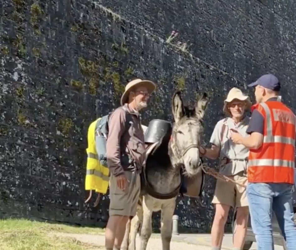 Dos peregrinos, obligados a dar media vuelta al llegar a Pamplona por no haber planificado el Camino con su burro