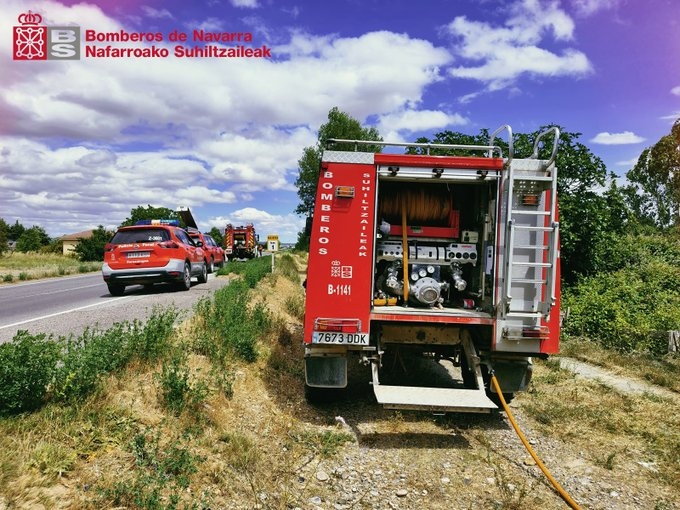 Bomberos de Navarra sofocan un incendio de vegetación registrado este martes por la tarde en Milagro