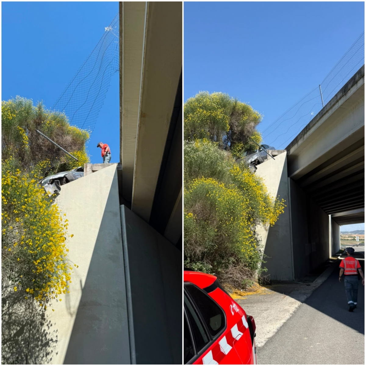 Milagro en Puente la Reina: un conductor se queda al borde de caer por el viaducto de la A-12 tras dormirse al volante