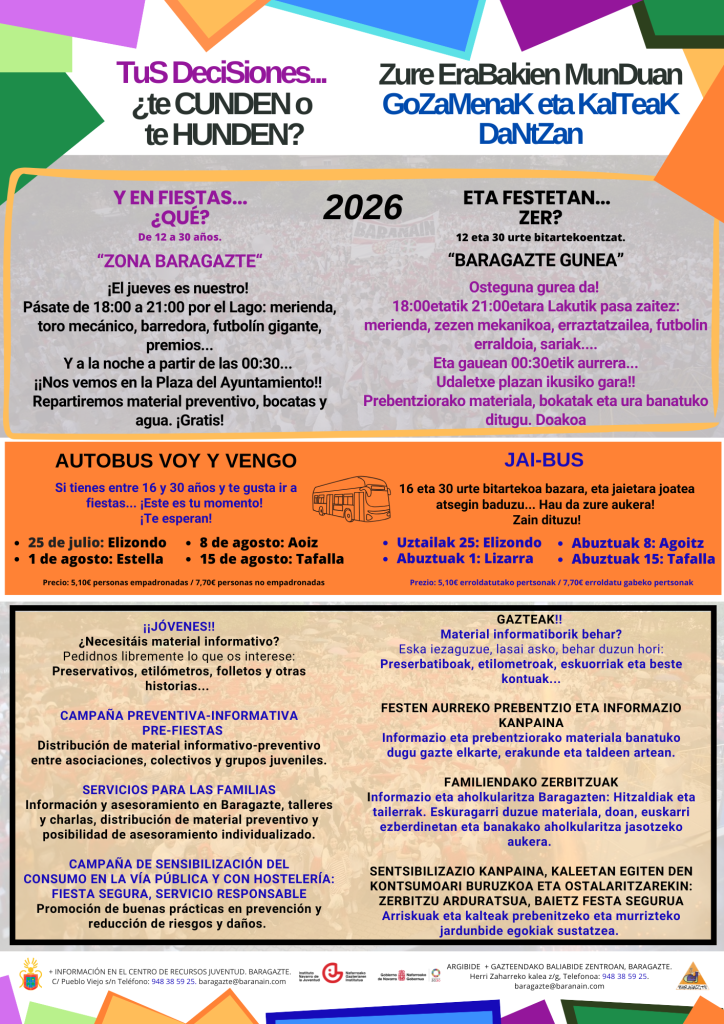 Barañáin activa su campaña preventiva para las fiestas con ocio juvenil en el lago y viajes seguros de verano