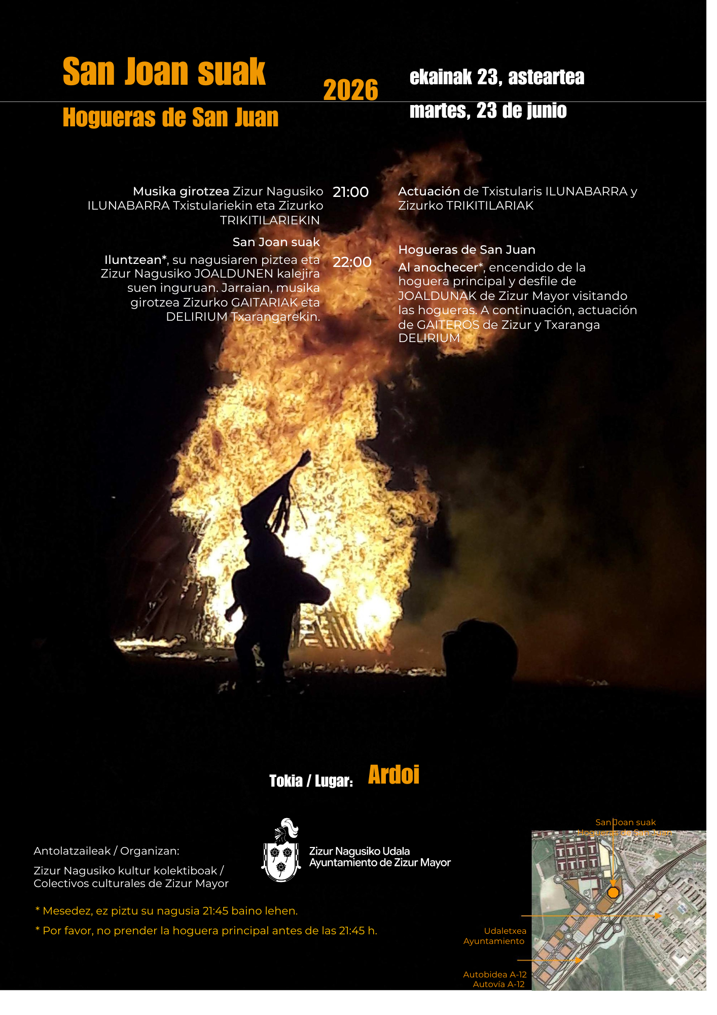 Zizur Mayor celebrará las tradicionales Hogueras de San Juan el 23 de junio en la zona de Ardoi
