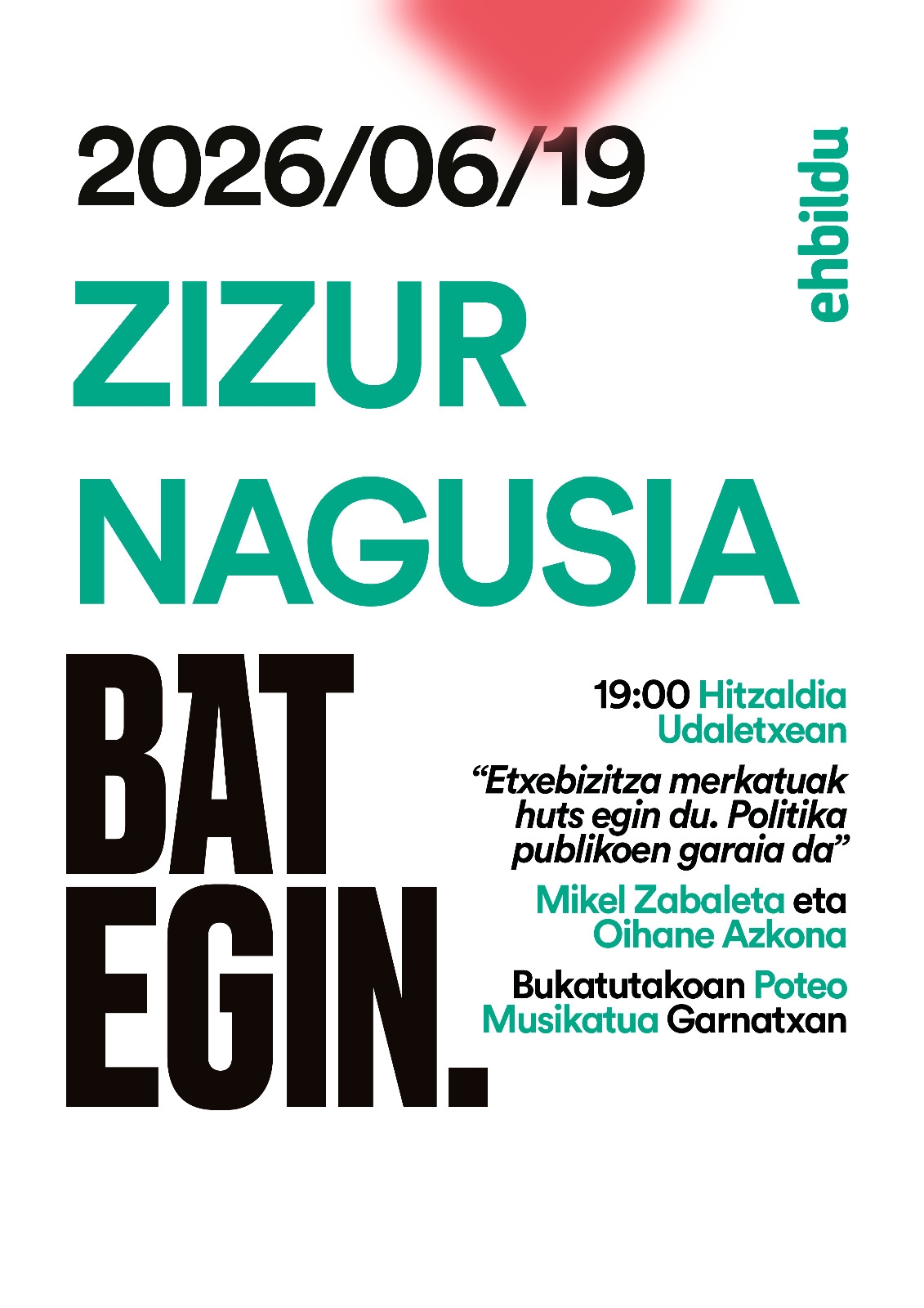 EH Bildu Zizur Nagusia celebra el próximo viernes su jornada 'Bat Egin' con un coloquio sobre vivienda y un vermú musica