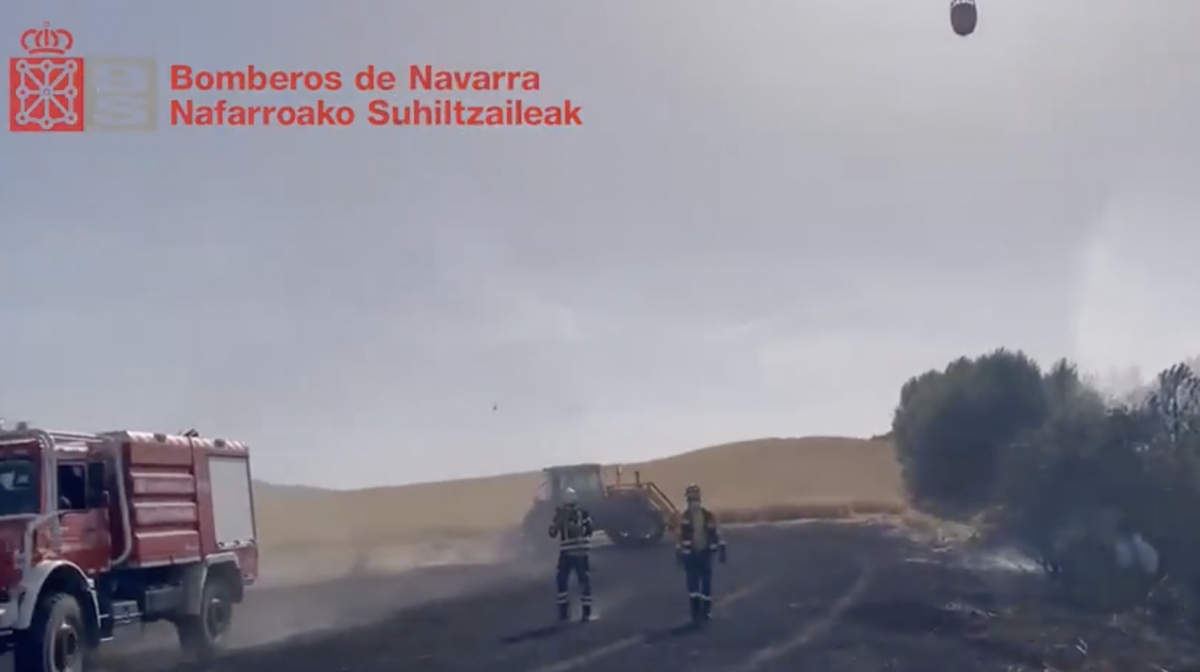 Un incendio afecta a un campo de cereal sin cosechar y un pinar en Paternáin