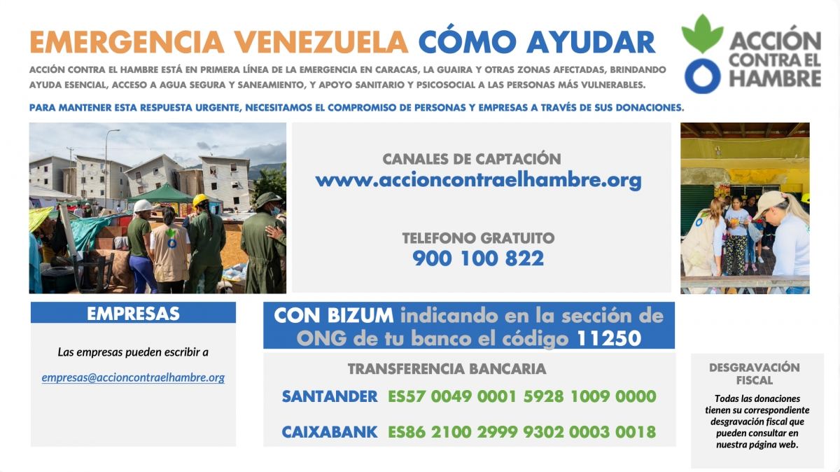 Acción contra el Hambre pide ayuda en Navarra para sostener su respuesta urgente sobre el terreno en Venezuela