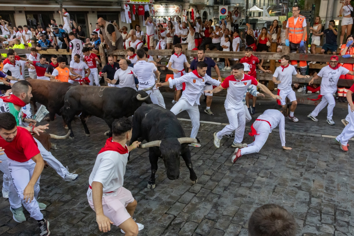 Diez heridos trasladados al HUN,  dos de ellos por asta de toro, en el último encierro protagonizado por los Jandilla