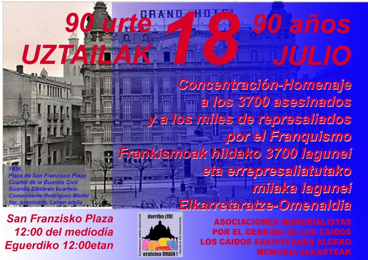 Las asociaciones memorialistas homenajearán en Pamplona a las víctimas del franquismo el 18 de julio
