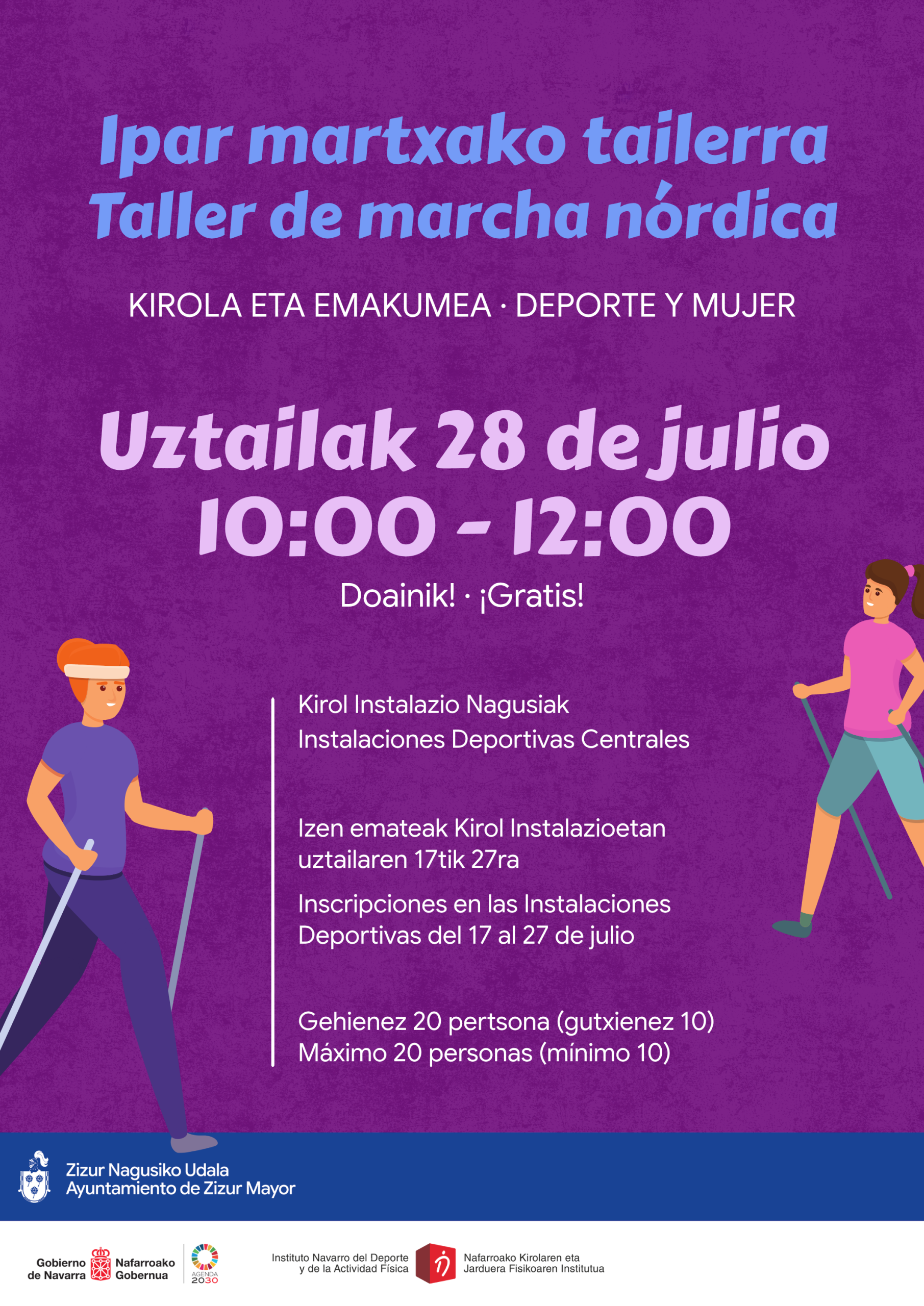 Zizur Mayor organiza un taller gratuito de marcha nórdica dentro del programa de Deporte y Mujer en Navarra