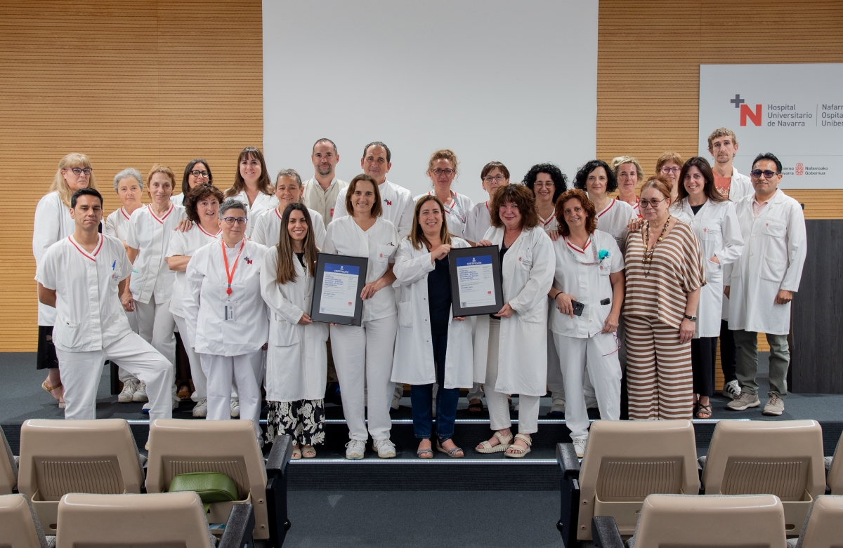 El Hospital Universitario de Navarra obtiene el certificado internacional ISO 9001 en su Sección de Alimentación