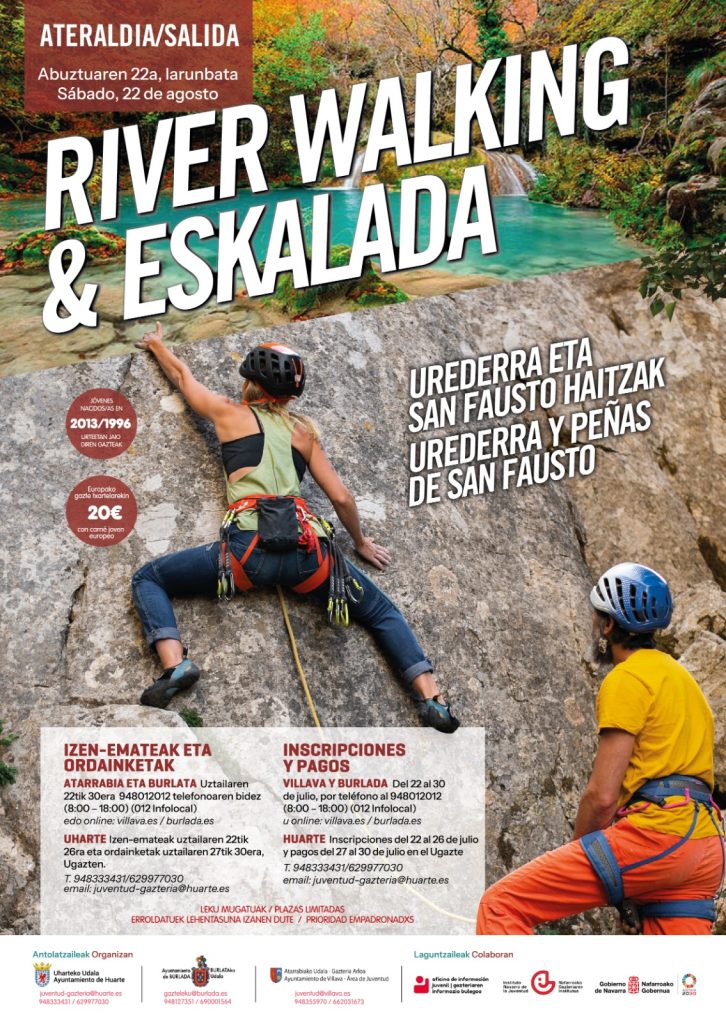 Villava, Huarte y Burlada organizan una salida de escalada y 'river walking' en Tierra Estella para jóvenes