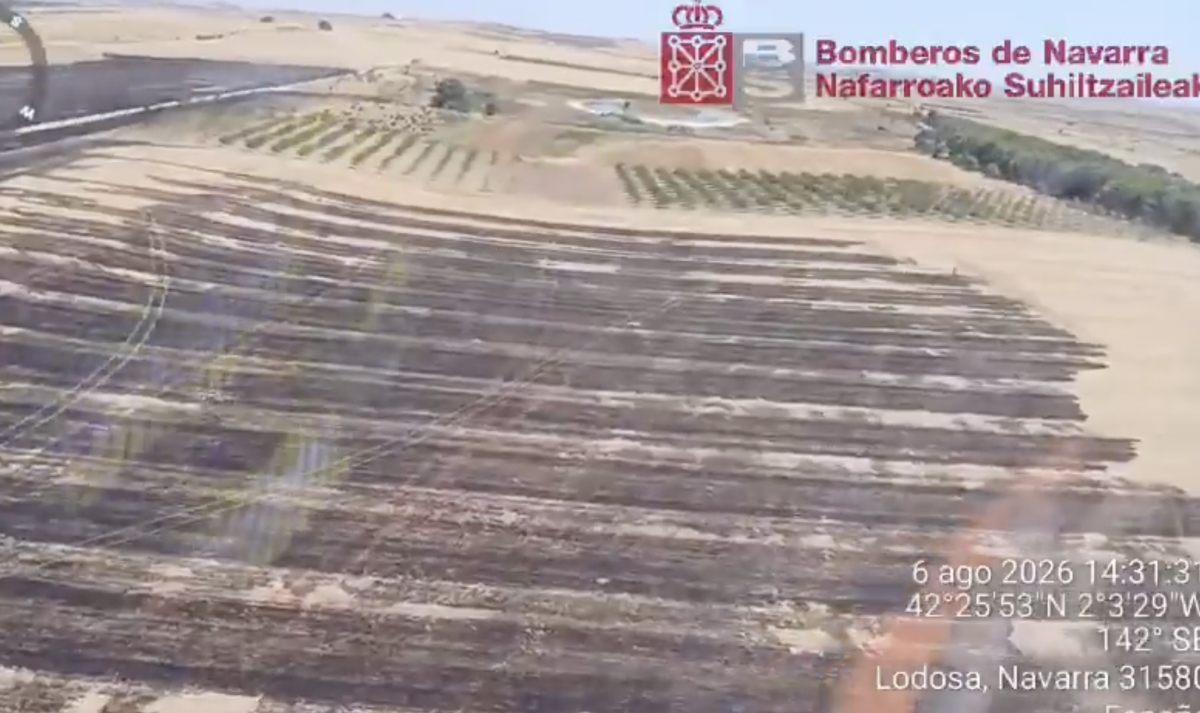 Extinguido un incendio de vegetación en campos de cereal cosechado junto a la NA-134, en Lodosa