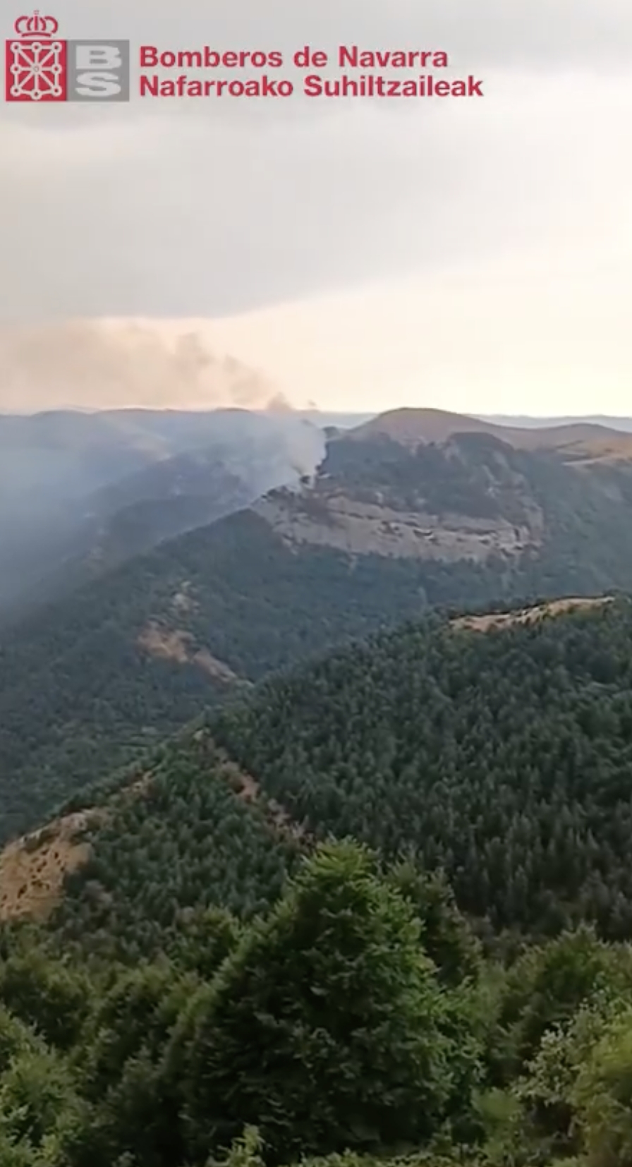 Efectivos de extinción siguen trabajando este sábado en el incendio forestal de Urzainqui, provocado por un rayo