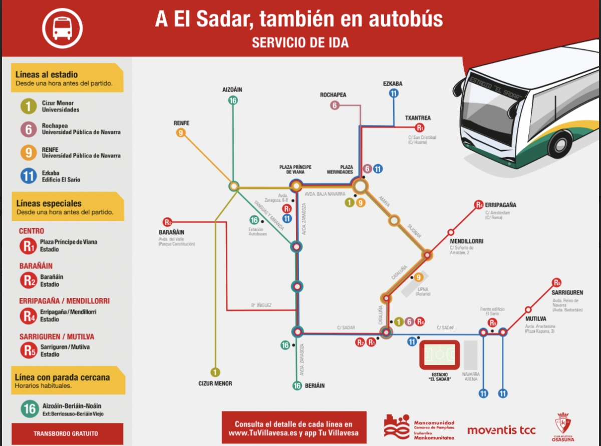 Mancomunidad estrena el lunes el servicio especial de villavesas al estadio El Sadar con motivo del Osasuna-Levante