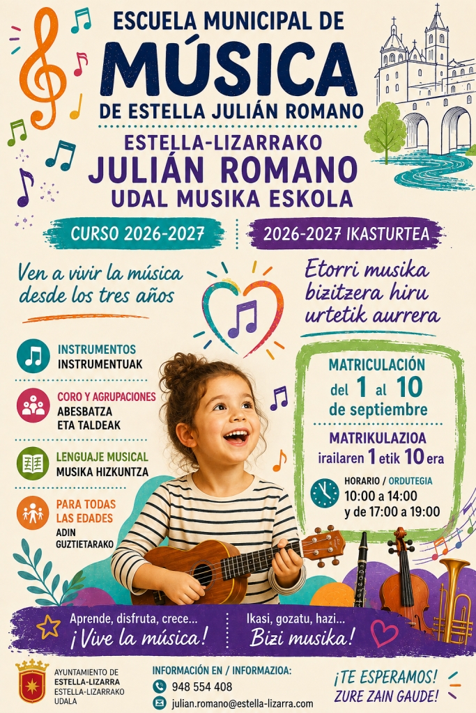 La Escuela de Música Julián Romano de Estella abre el plazo de matrícula para el curso 2026-2027