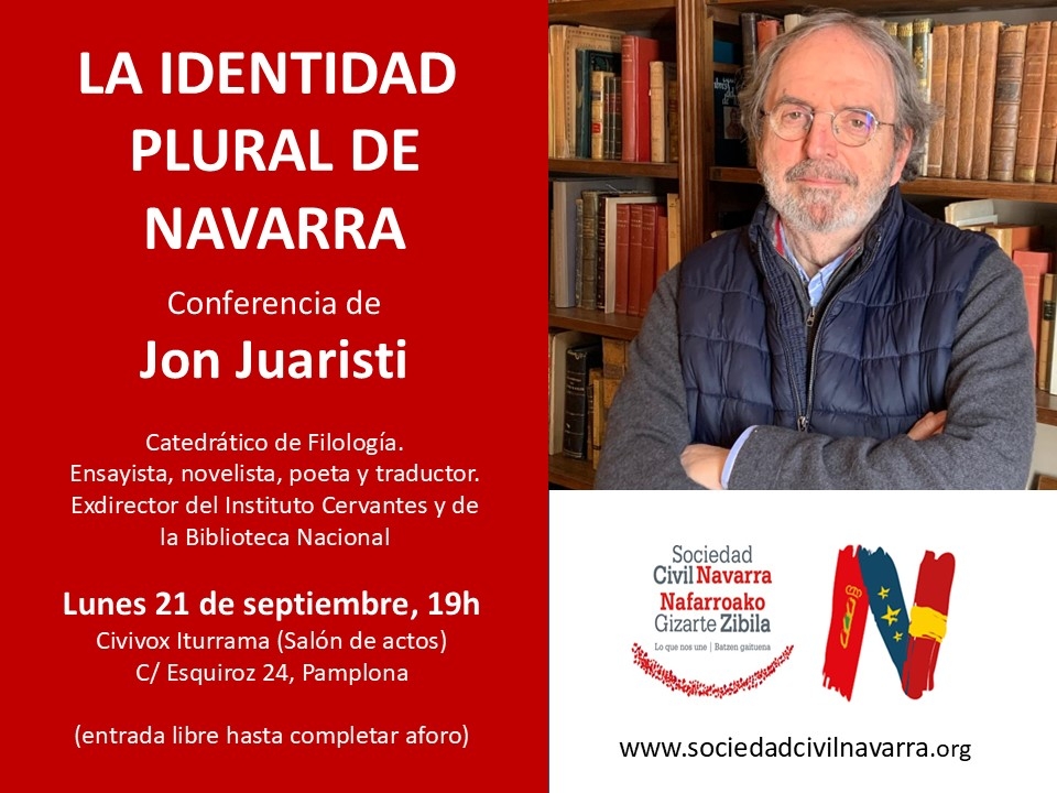 Sociedad Civil Navarra acoge al ensayista Jon Juaristi para debatir sobre la identidad plural de Navarra