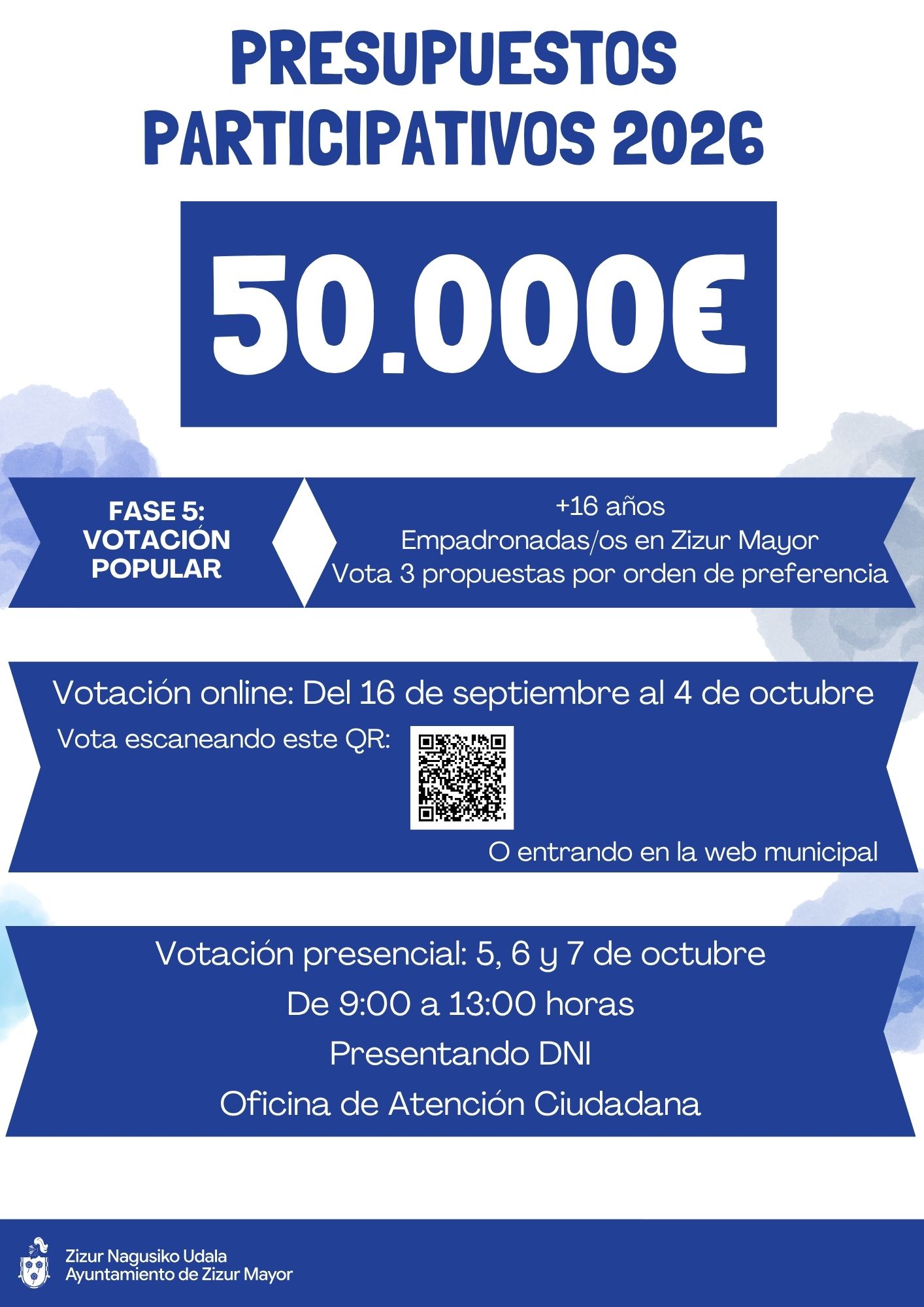 Zizur Mayor abre la votación popular de los Presupuestos Participativos 2026 con seis propuestas y 50.000 euros en juego