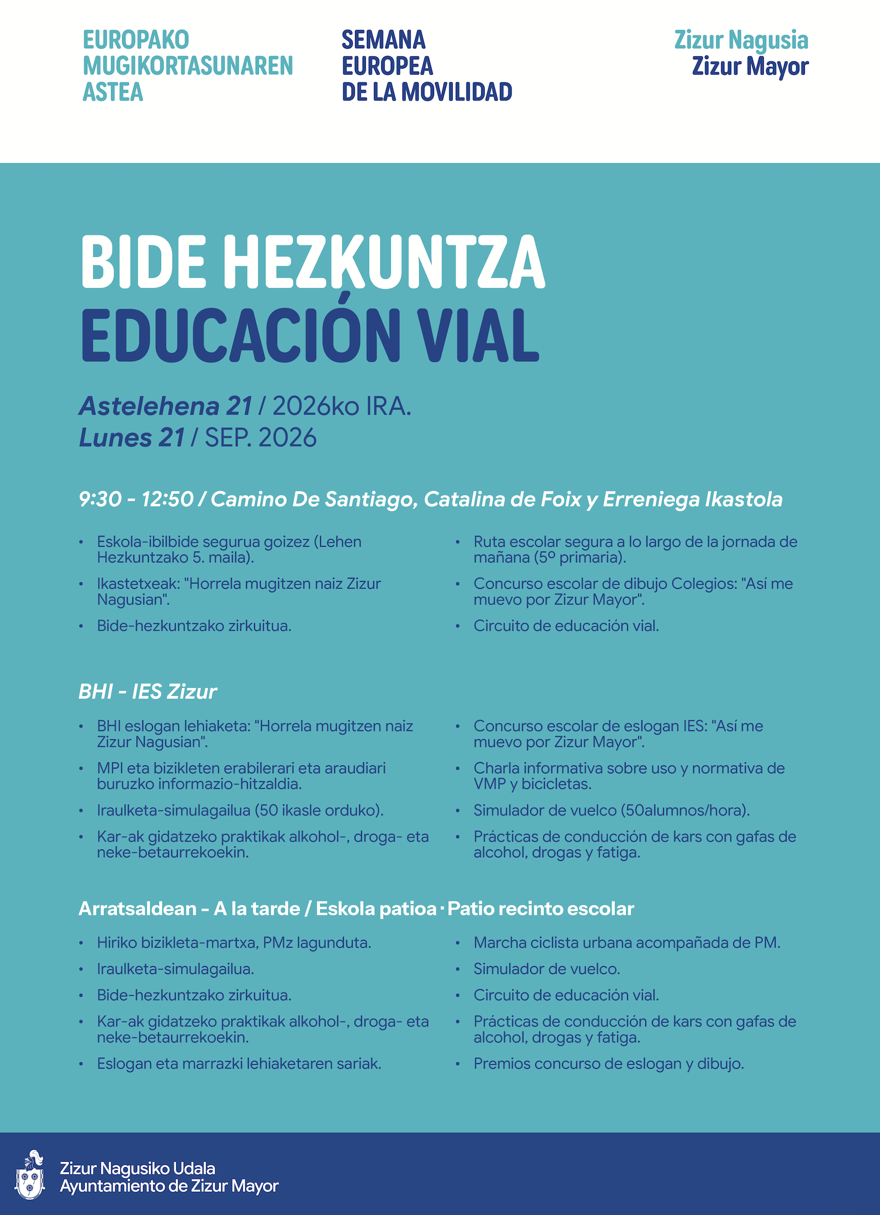 Zizur Mayor celebra la Semana Europea de la Movilidad con una jornada de educación vial y actividades prácticas